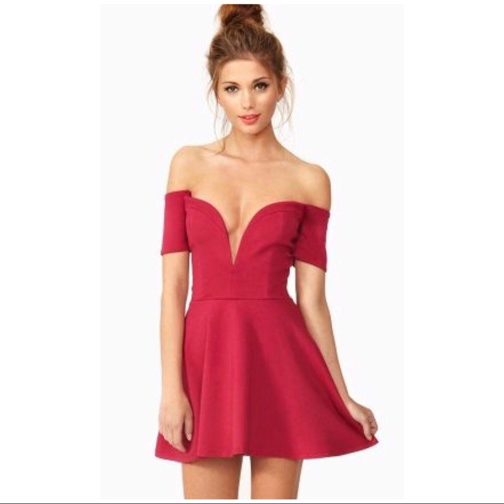 NASTYGAL gorgeous red Bardot off the shoulder skater dress size m - Picture 1 of 8